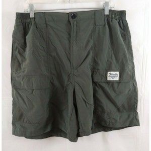 Eddie Bauer Mens Cargo Shorts XL Green Fasten Pockets Nylon Hiking Camping